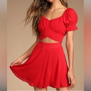 Elegant Red Women's Top and Skirt XS